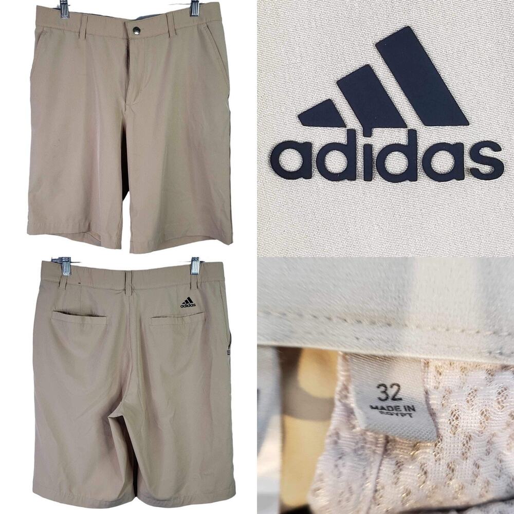 Adidas Shorts Men's Golf Chino Tan Khaki Size 32 Stretch Flat Front Modern